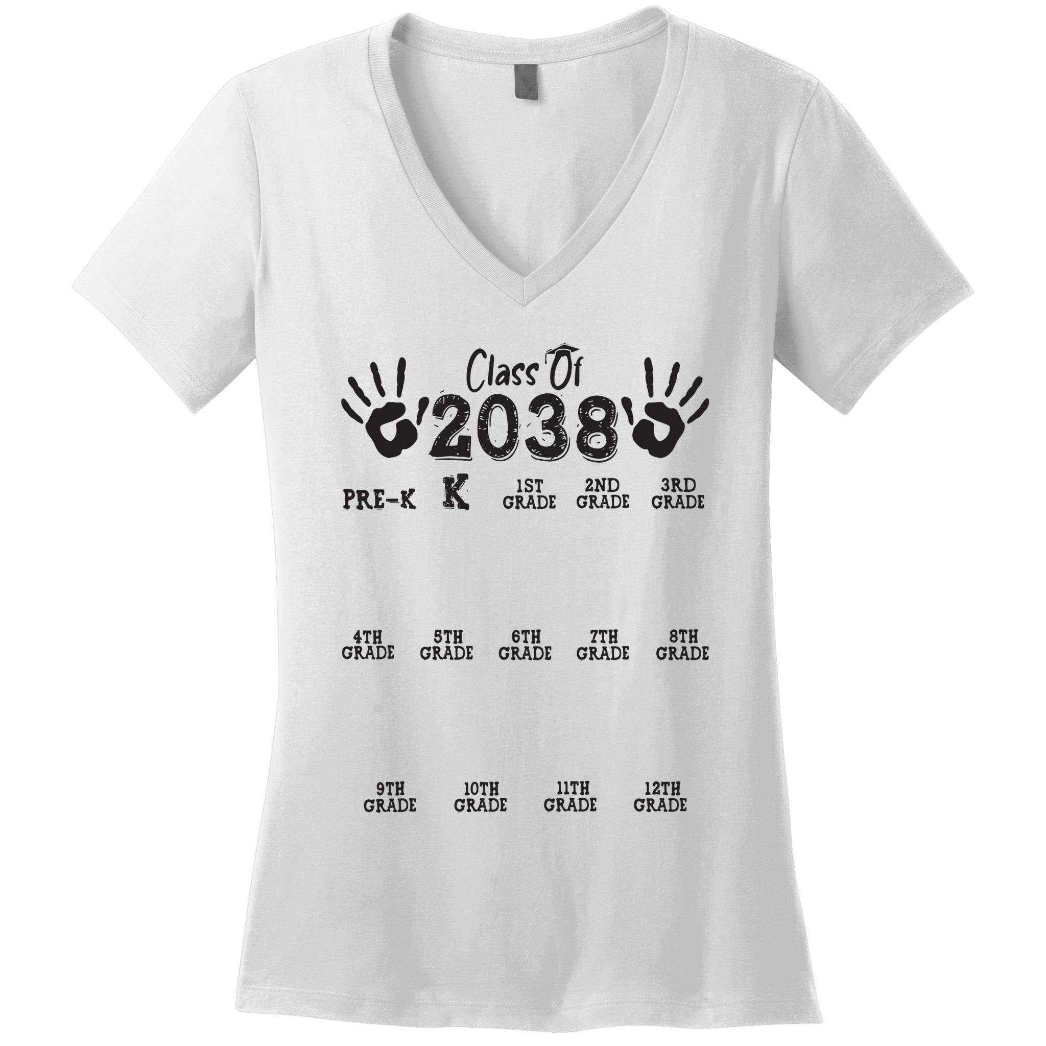 Class Of 2038 Grow With Me Handprint Pre K 12th Grade Women's V-Neck T-Shirt