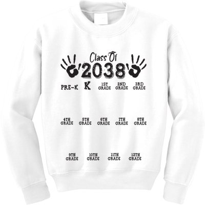 Class Of 2038 Grow With Me Handprint Pre K 12th Grade Kids Sweatshirt