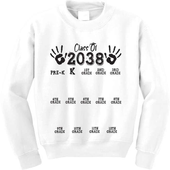 Class Of 2038 Grow With Me Handprint Pre K 12th Grade Kids Sweatshirt