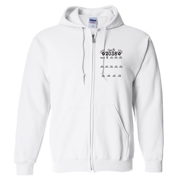 Class Of 2038 Grow With Me Handprint Pre K 12th Grade Full Zip Hoodie