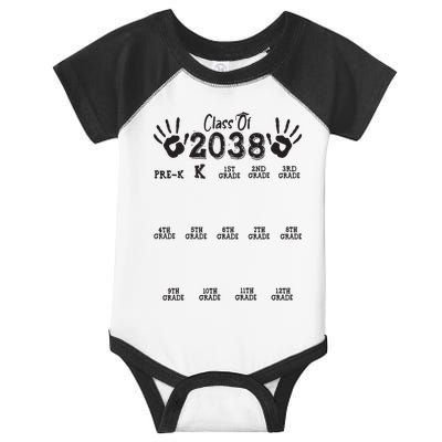 Class Of 2038 Grow With Me Handprint Pre K 12th Grade Infant Baby Jersey Bodysuit
