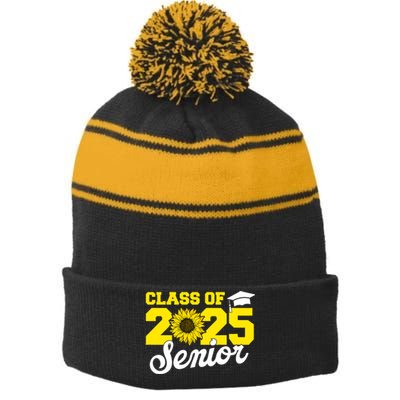 Class Of 2025 Senior 2025 Sunflower Back To School 2025 Girl Stripe Pom Pom Beanie