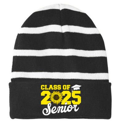 Class Of 2025 Senior 2025 Sunflower Back To School 2025 Girl Striped Beanie with Solid Band