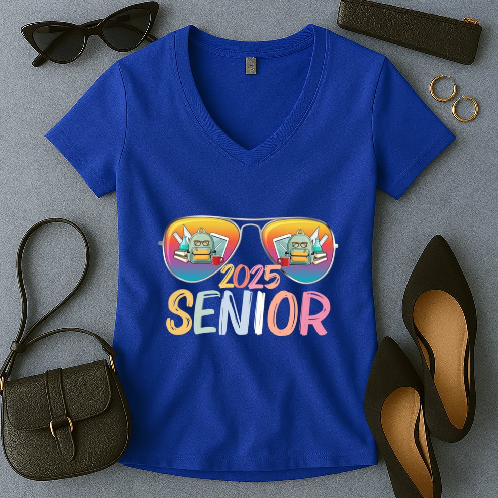Class Of 2025 Sunglasses Senior 2025 Graduation Party Great Gift Women's V-Neck T-Shirt