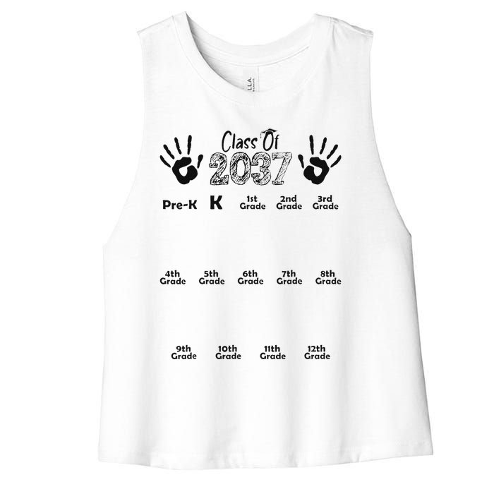 Class Of 2037 Grow With Me Prek To 12th Grade Women's Racerback Cropped Tank