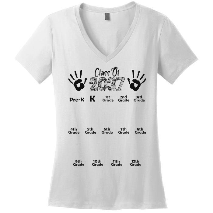 Class Of 2037 Grow With Me Prek To 12th Grade Women's V-Neck T-Shirt