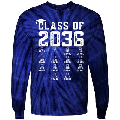 Class Of 2036 Grow With Me With Space For Checkmarks Tie-Dye Long Sleeve Shirt