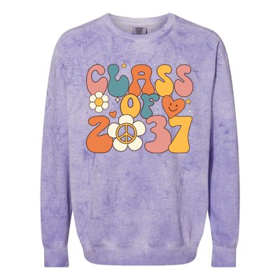 Class Of 2037 Hippie Peace Grow Me Kindergarten To Graduate Colorblast Crewneck Sweatshirt