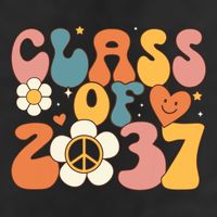 Class Of 2037 Hippie Peace Grow Me Kindergarten To Graduate 7 Panel Mesh Trucker Snapback Hat