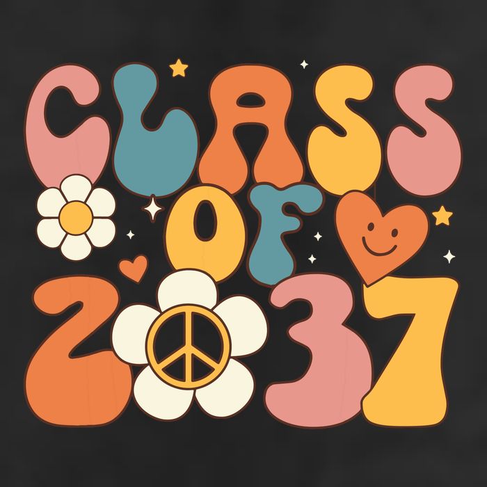 Class Of 2037 Hippie Peace Grow Me Kindergarten To Graduate 7 Panel Mesh Trucker Snapback Hat