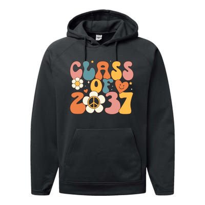 Class Of 2037 Hippie Peace Grow Me Kindergarten To Graduate Performance Fleece Hoodie