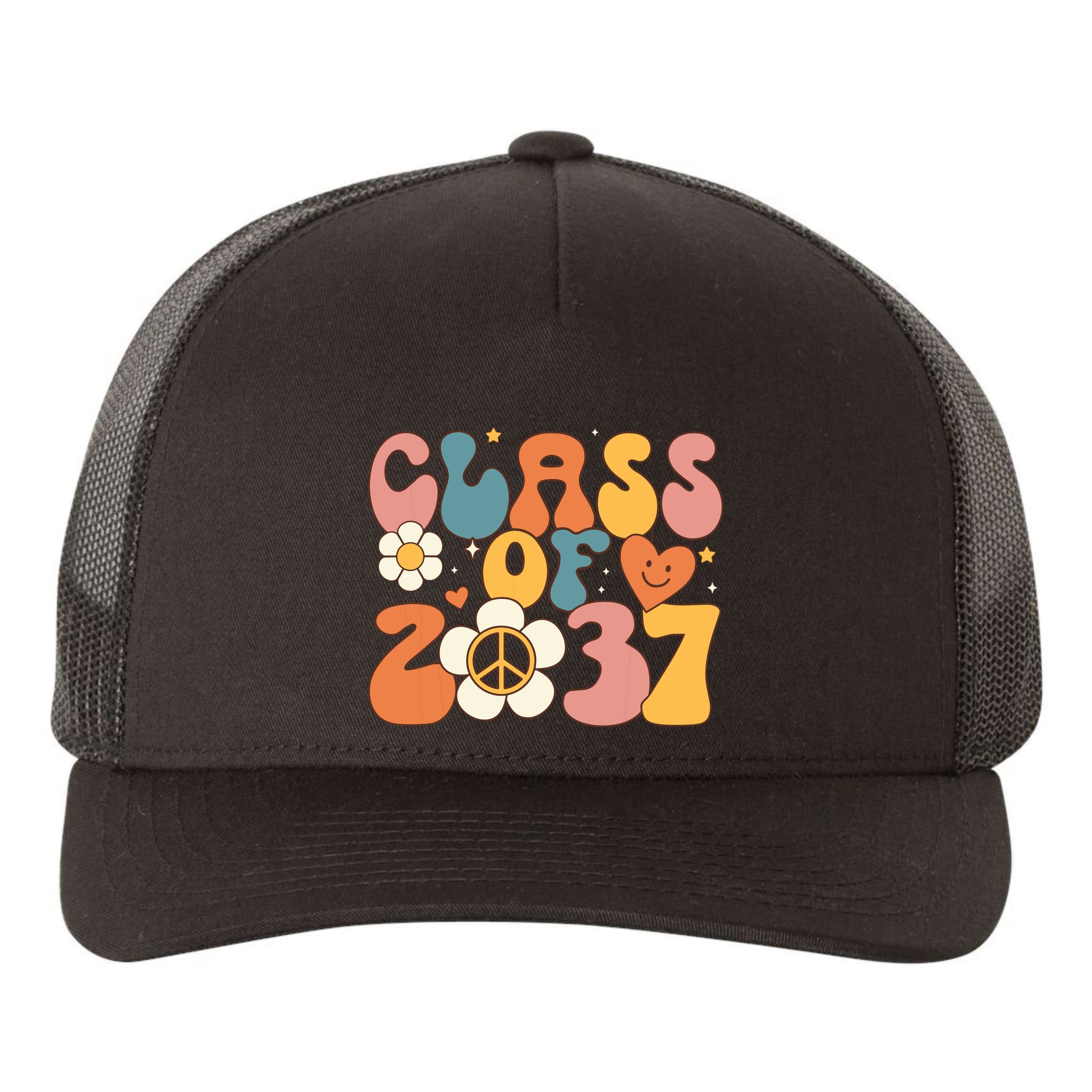 Class Of 2037 Hippie Peace Grow Me Kindergarten To Graduate Yupoong Adult 5-Panel Trucker Hat