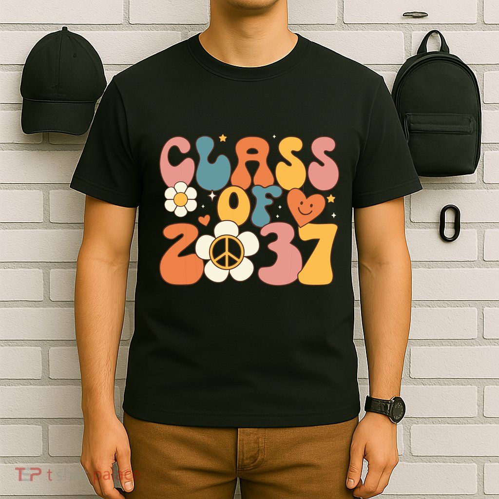 Class Of 2037 Hippie Peace Grow Me Kindergarten To Graduate T-Shirt
