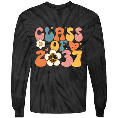 Class Of 2037 Hippie Peace Grow Me Kindergarten To Graduate Tie-Dye Long Sleeve Shirt