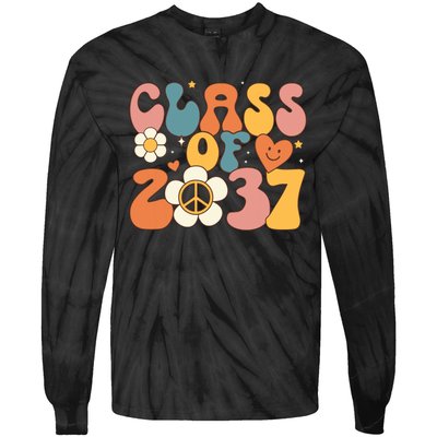 Class Of 2037 Hippie Peace Grow Me Kindergarten To Graduate Tie-Dye Long Sleeve Shirt