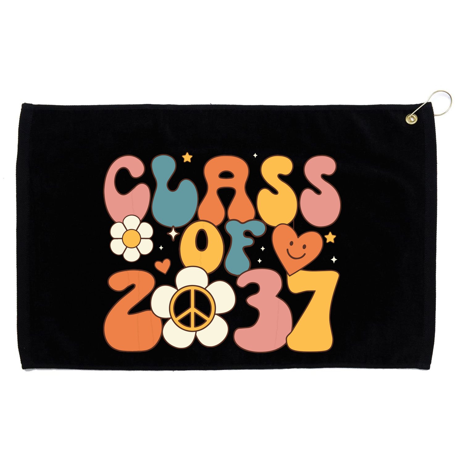 Class Of 2037 Hippie Peace Grow Me Kindergarten To Graduate Grommeted Golf Towel