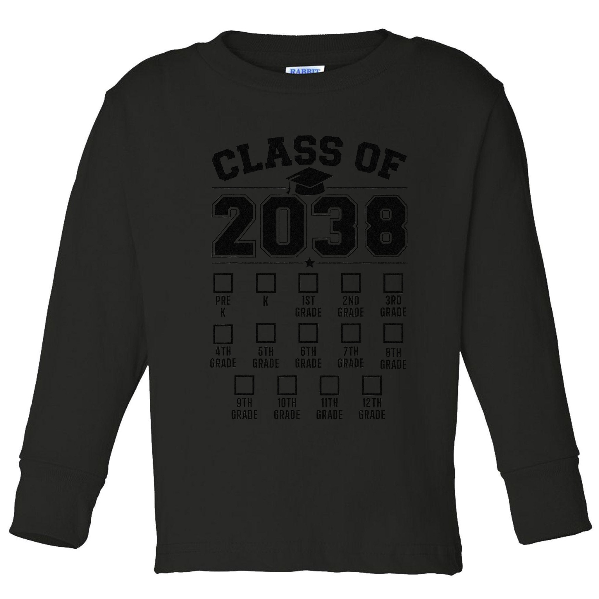 Class Of 2038 Grow With Me Checklist Prek To 12th Grade Gift Toddler Long Sleeve Shirt