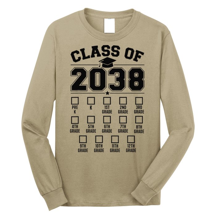 Class Of 2038 Grow With Me Checklist Prek To 12th Grade Gift Long Sleeve Shirt