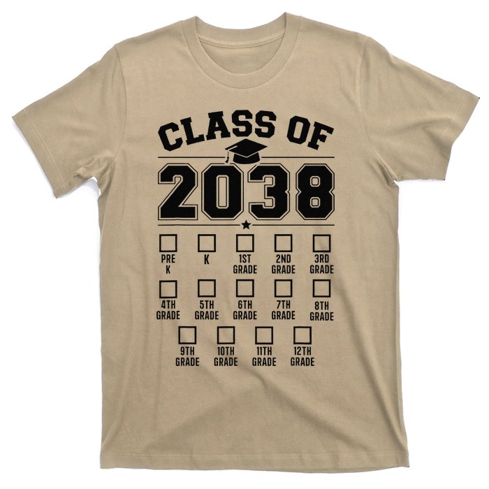 Class Of 2038 Grow With Me Checklist Prek To 12th Grade Gift T-Shirt