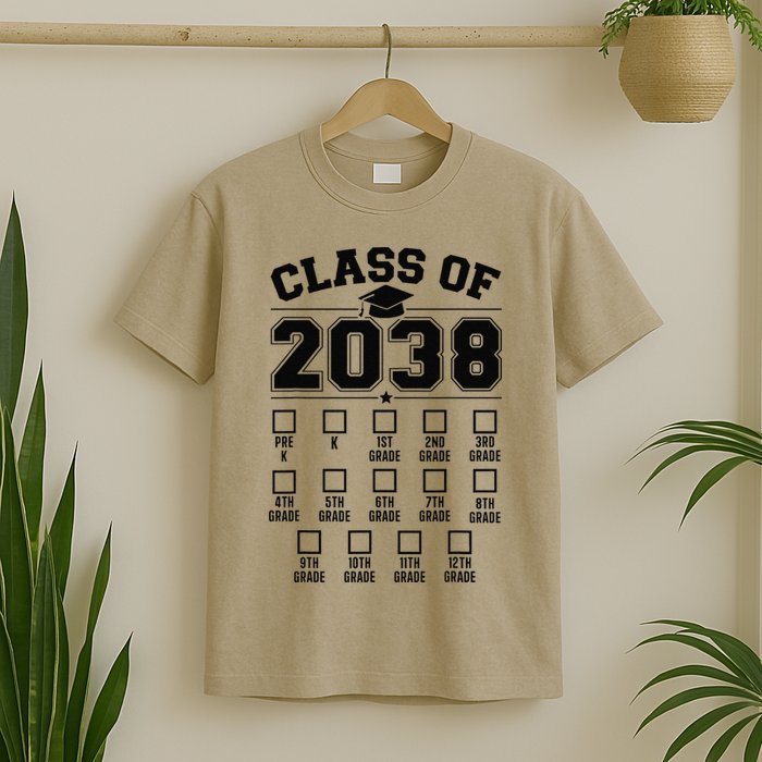 Class Of 2038 Grow With Me Checklist Prek To 12th Grade Gift T-Shirt