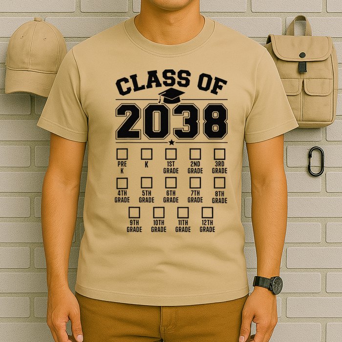 Class Of 2038 Grow With Me Checklist Prek To 12th Grade Gift T-Shirt