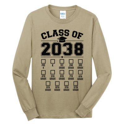 Class Of 2038 Grow With Me Checklist Prek To 12th Grade Gift Tall Long Sleeve T-Shirt