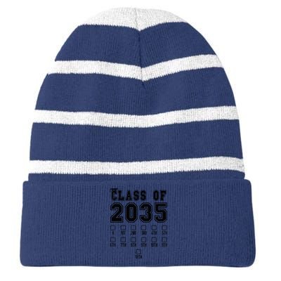 Class of 2035 Grow With Me First Day of School Check Mark Striped Beanie with Solid Band