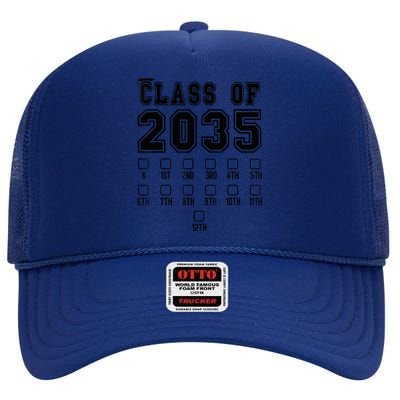 Class of 2035 Grow With Me First Day of School Check Mark High Crown Mesh Back Trucker Hat