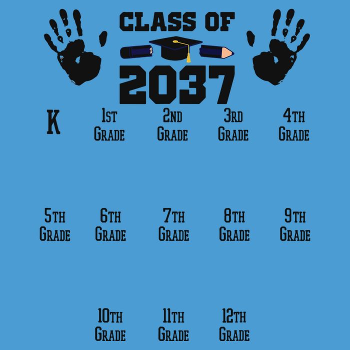 Class Of 2037 Grow With Me Handprint Prek 12th Grade Tie Dye Hoodie