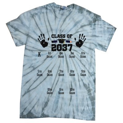 Class Of 2037 Grow With Me Handprint Prek 12th Grade Tie-Dye T-Shirt
