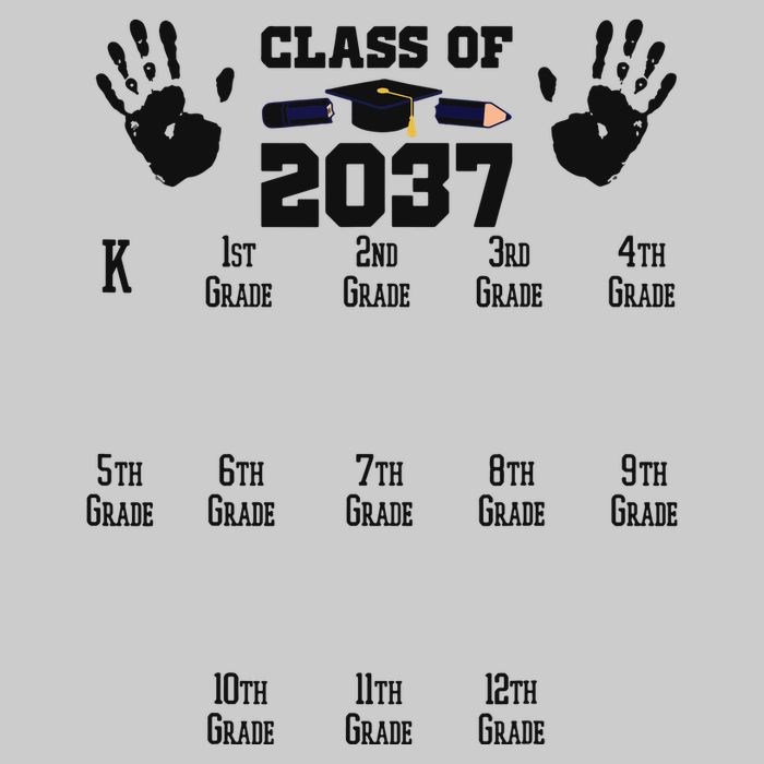 Class Of 2037 Grow With Me Handprint Prek 12th Grade Tie-Dye T-Shirt