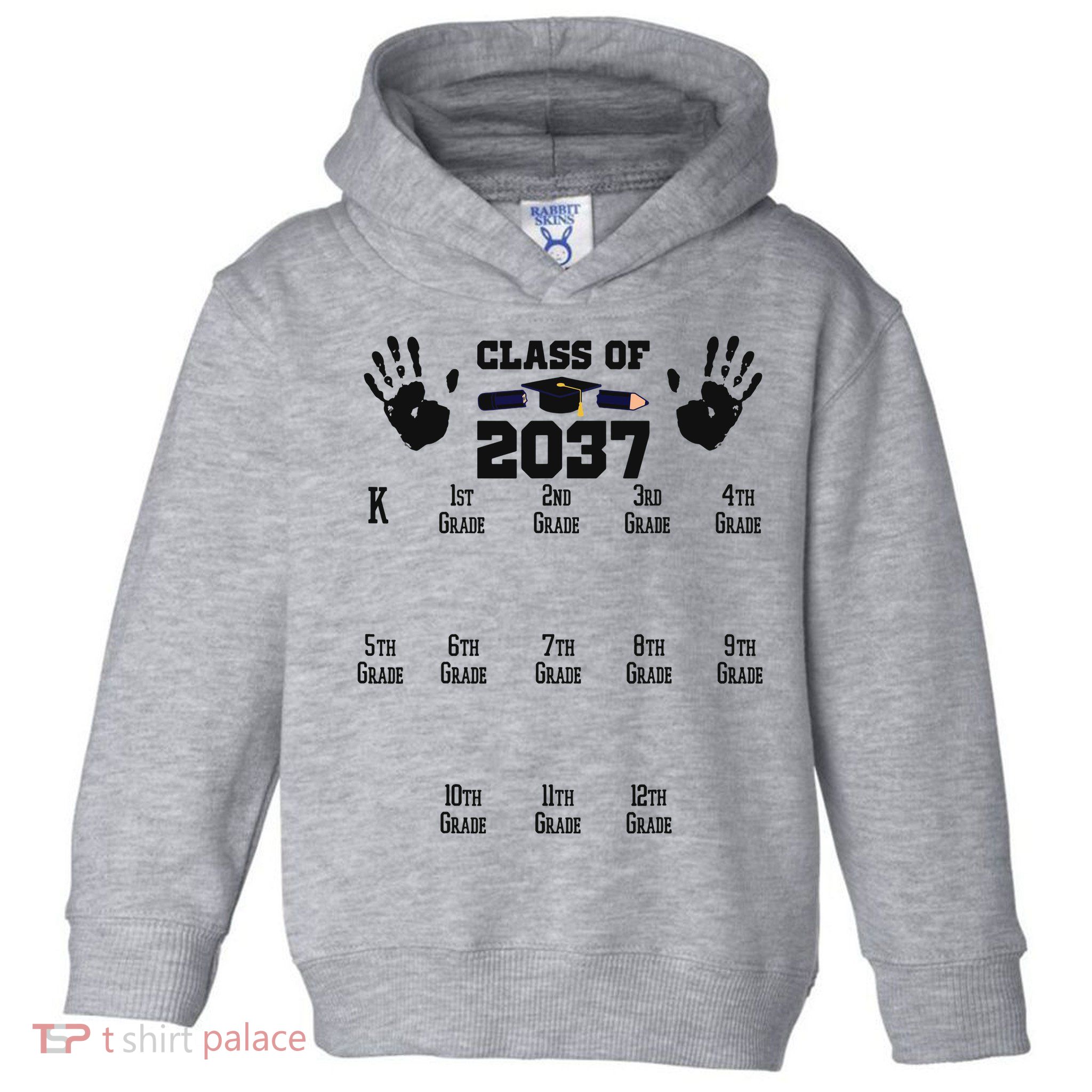 Class Of 2037 Grow With Me Handprint Prek 12th Grade Toddler Hoodie
