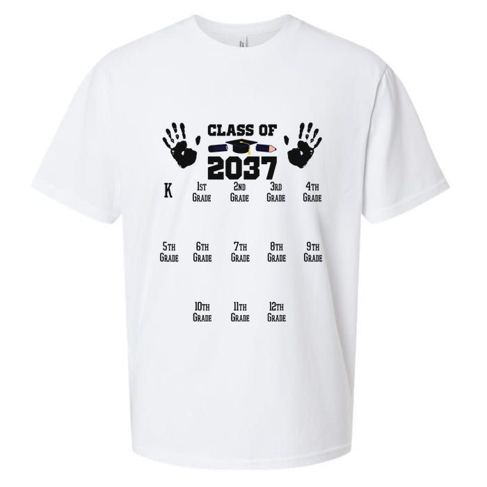 Class Of 2037 Grow With Me Handprint Prek 12th Grade Sueded Cloud Jersey T-Shirt