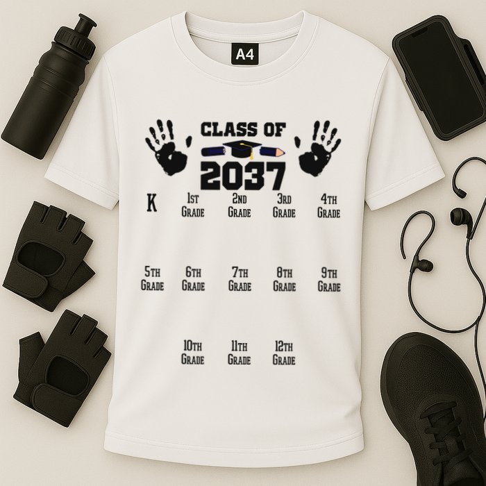 Class Of 2037 Grow With Me Handprint Prek 12th Grade Performance Shirt