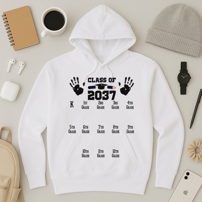 Class Of 2037 Grow With Me Handprint Prek 12th Grade Hoodie