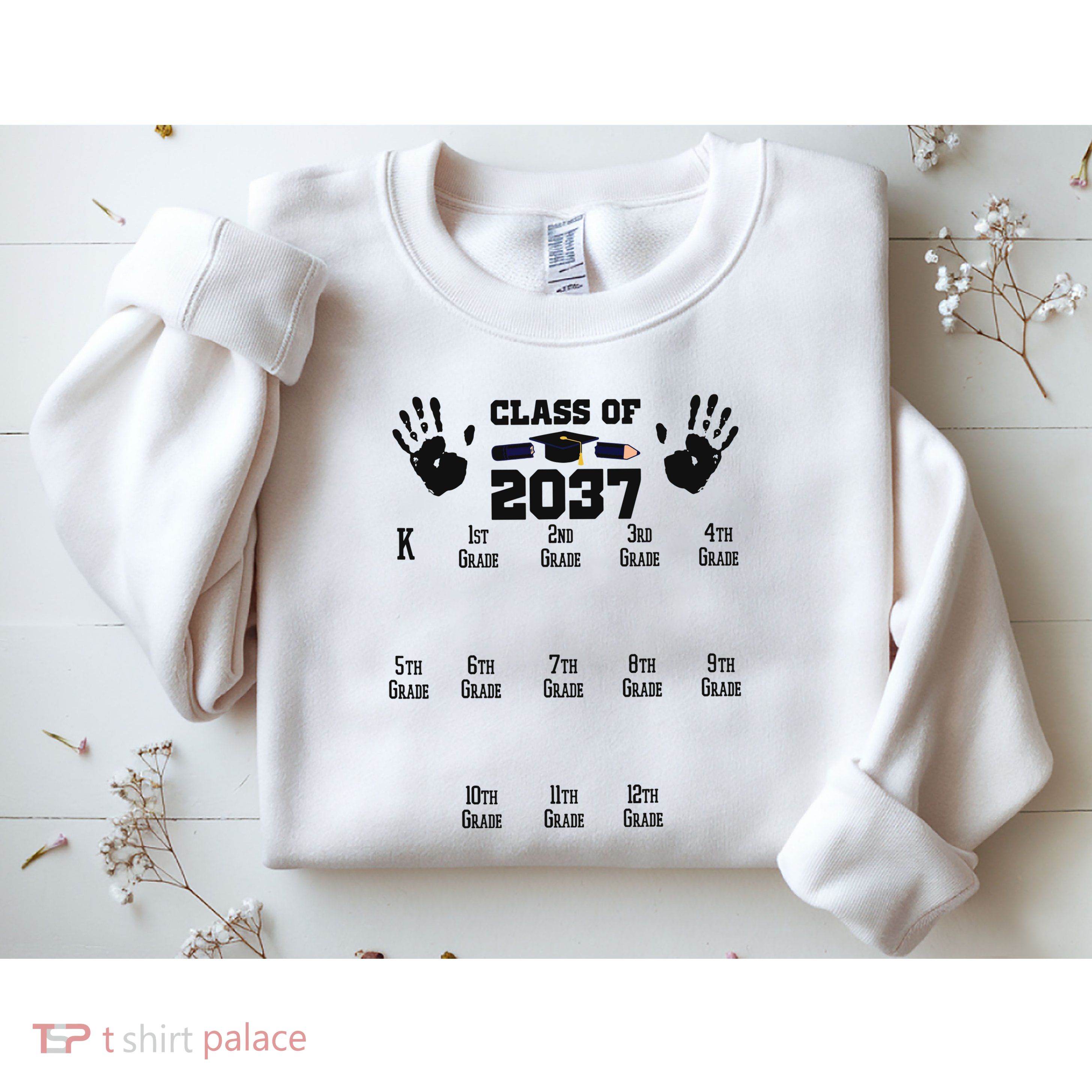 Class Of 2037 Grow With Me Handprint Prek 12th Grade Sweatshirt