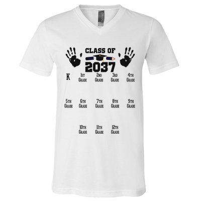 Class Of 2037 Grow With Me Handprint Prek 12th Grade V-Neck T-Shirt