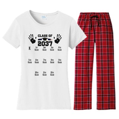 Class Of 2037 Grow With Me Handprint Prek 12th Grade Women's Flannel Pajama Set