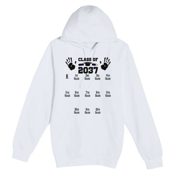 Class Of 2037 Grow With Me Handprint Prek 12th Grade Premium Pullover Hoodie