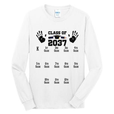 Class Of 2037 Grow With Me Handprint Prek 12th Grade Tall Long Sleeve T-Shirt