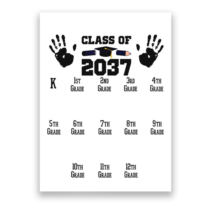 Class Of 2037 Grow With Me Handprint Prek 12th Grade Poster