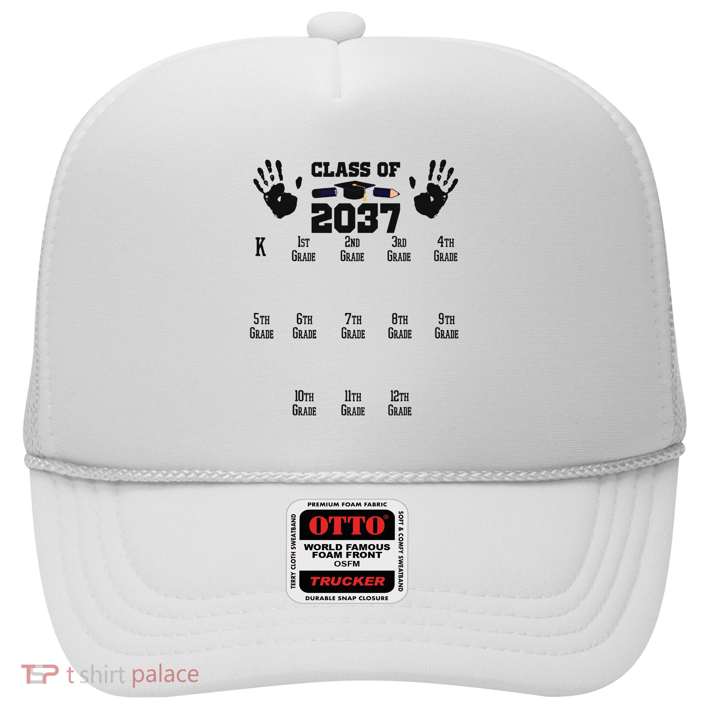 Class Of 2037 Grow With Me Handprint Prek 12th Grade Trucker Hat