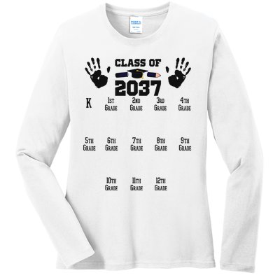 Class Of 2037 Grow With Me Handprint Prek 12th Grade Ladies Long Sleeve Shirt