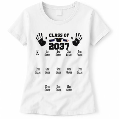 Class Of 2037 Grow With Me Handprint Prek 12th Grade Womens T-Shirt