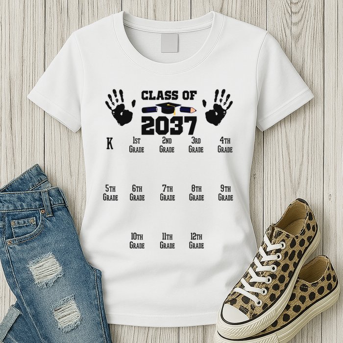 Class Of 2037 Grow With Me Handprint Prek 12th Grade Womens T-Shirt