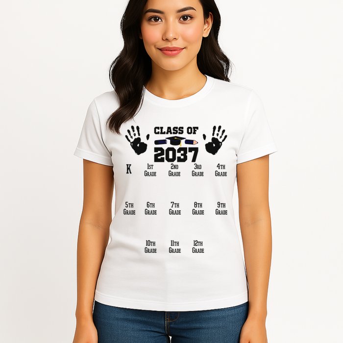 Class Of 2037 Grow With Me Handprint Prek 12th Grade Womens T-Shirt
