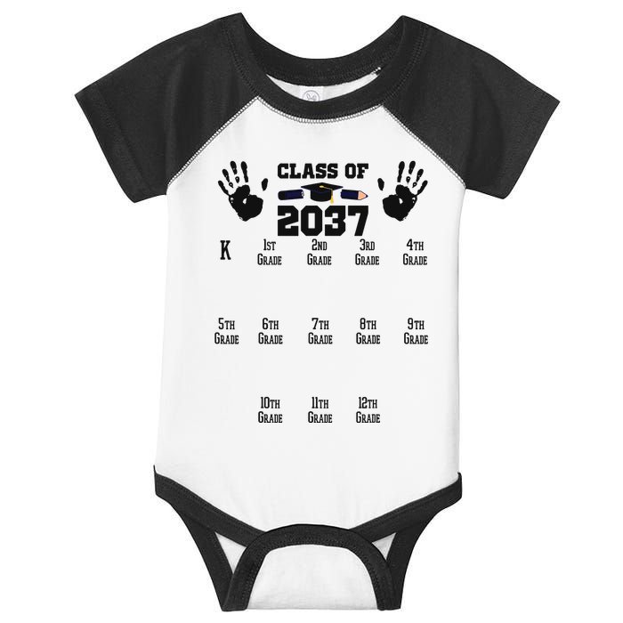Class Of 2037 Grow With Me Handprint Prek 12th Grade Infant Baby Jersey Bodysuit
