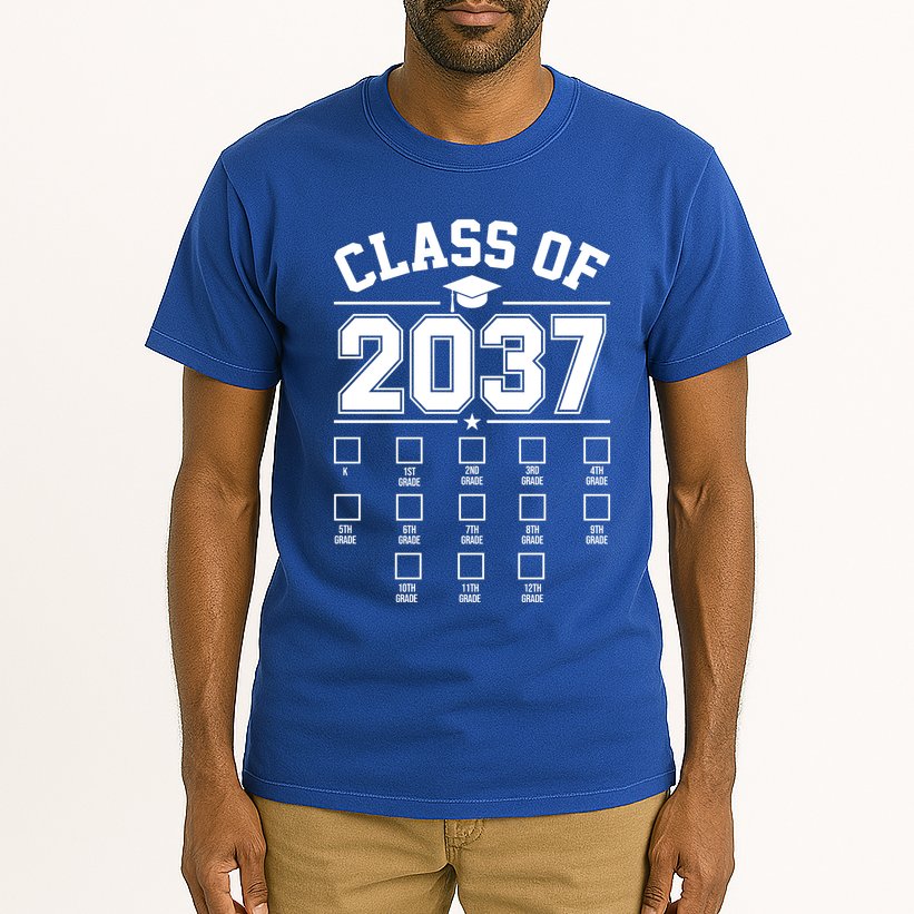Class Of 2037 Grow With Me Checklist Kindergarten 12th Grade Tall T-Shirt