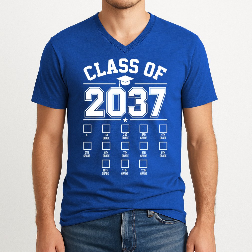 Class Of 2037 Grow With Me Checklist Kindergarten 12th Grade V-Neck T-Shirt