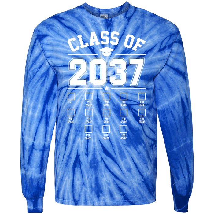 Class Of 2037 Grow With Me Checklist Kindergarten 12th Grade Tie-Dye Long Sleeve Shirt